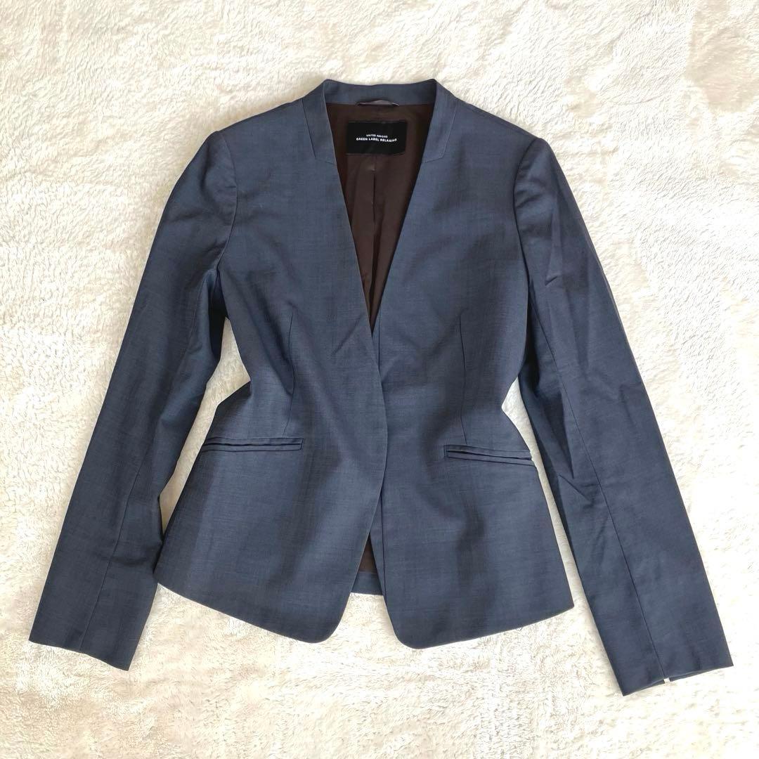 グリーンレーベルリラクシング ノーカラー パンツ スーツ ネイビー 38 総裏