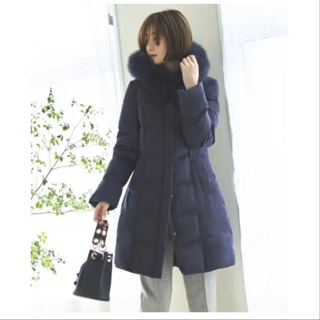 ルイルエブティック フォックスファー バックリボンダウンコート ネイビー L