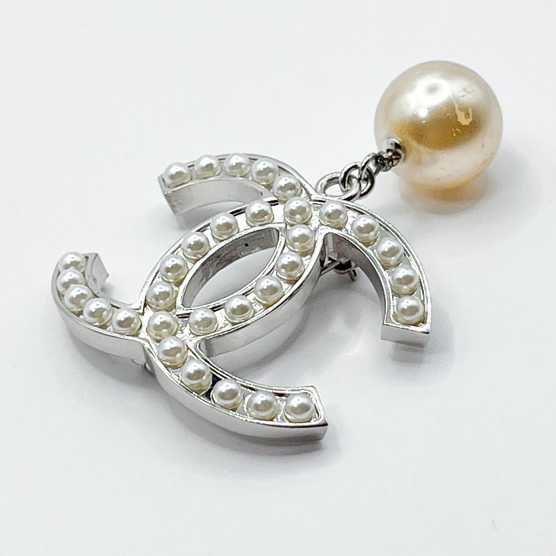 美品★シャネル ブローチ パール シルバー ヴィンテージ ココマーク 06 V