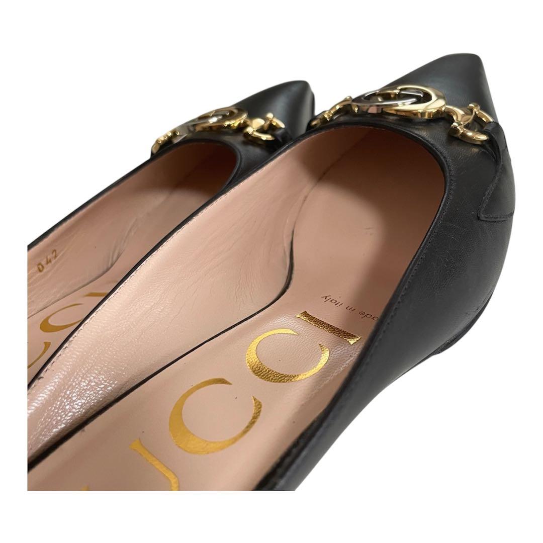 【新品未使用】GUCCI ブラックレザーパンプス GG ホースビット 36
