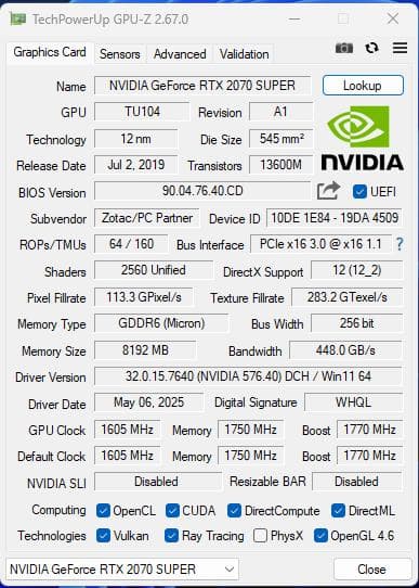 ZOTAC GeForce RTX 2070 Super 【動作確認済】