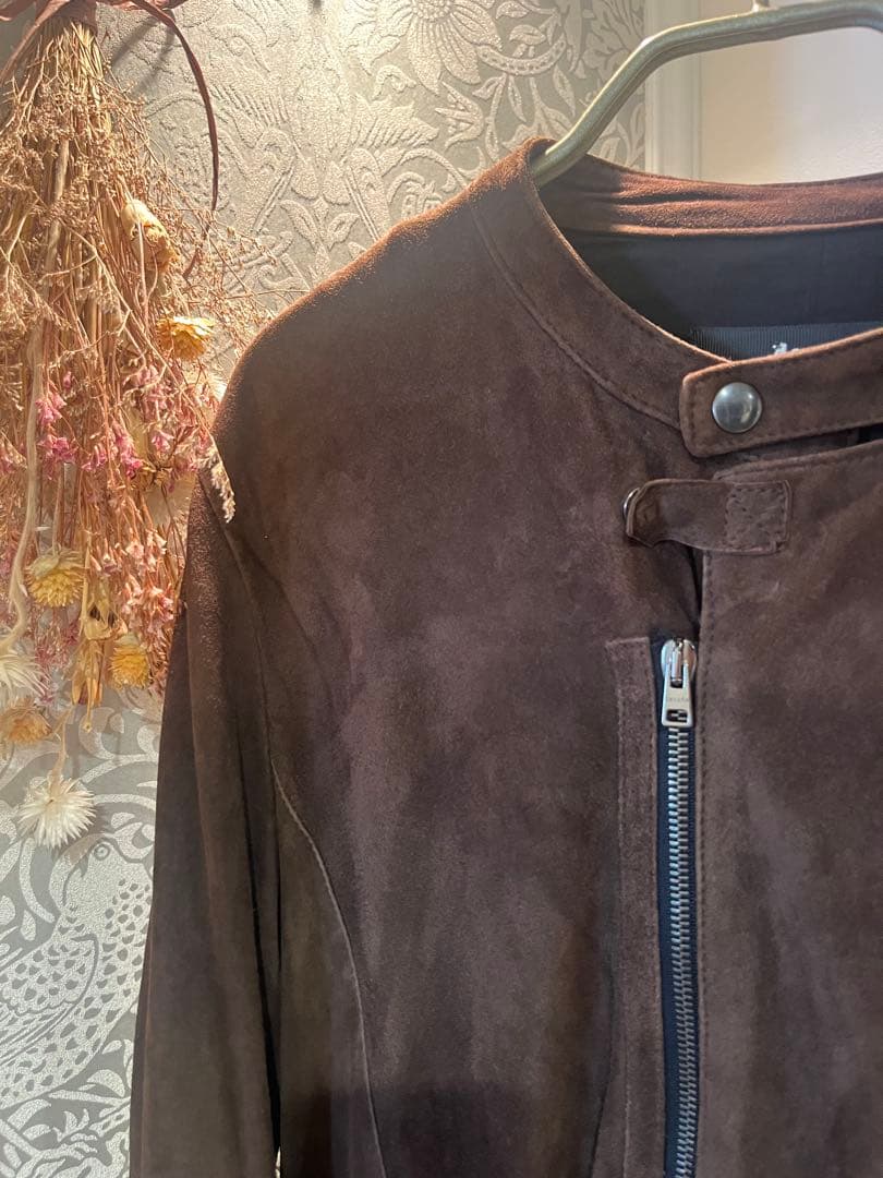 ブラウン スエード ライダースジャケット　イタリア製