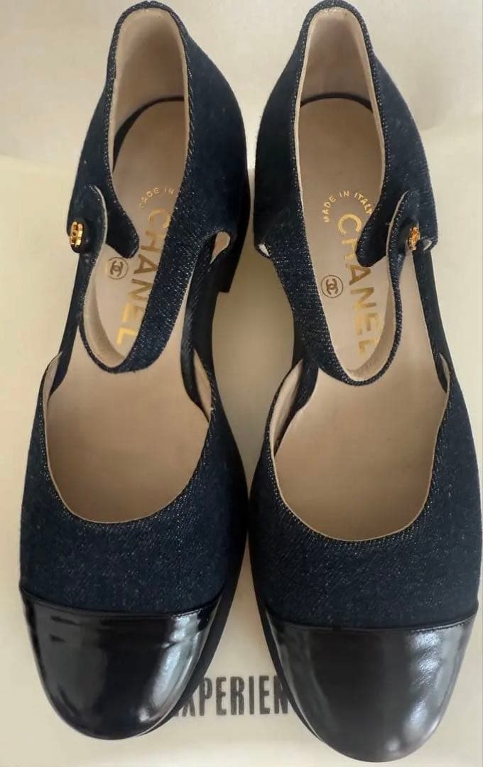 デニム×レザー　ココマークパンプス」