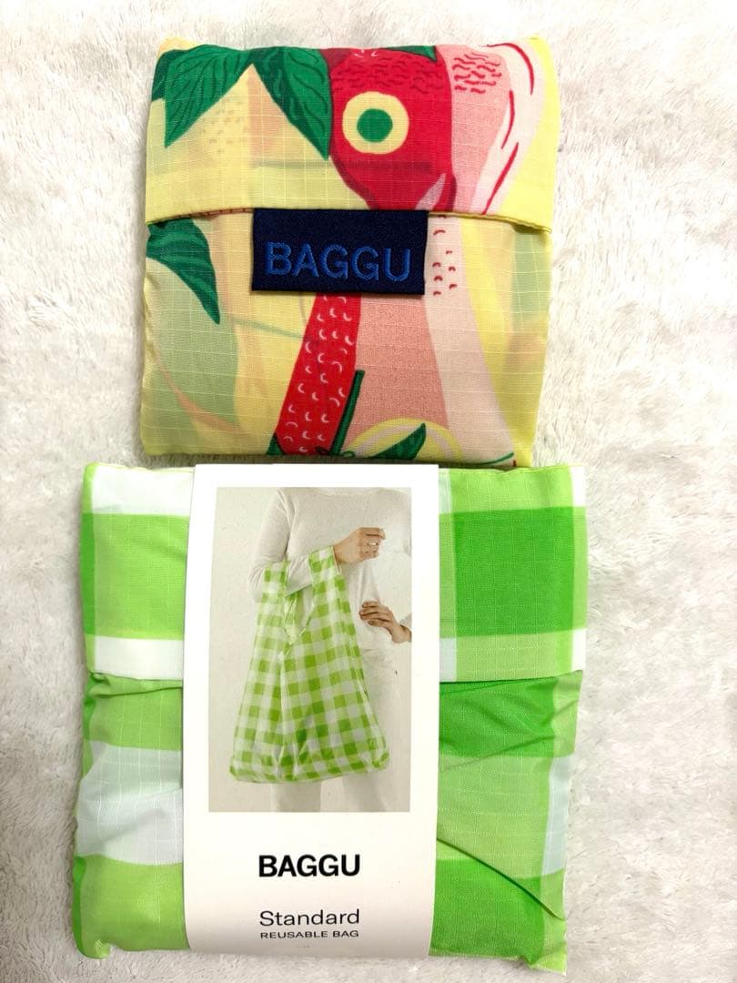 BAGGU ホールフィッシュ　魚　グリーンチェック　エコバッグ　セット　マルシェ