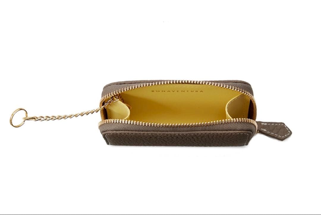 ボナベンチュラキーケース シュリンクレザー エトープ×イエロー