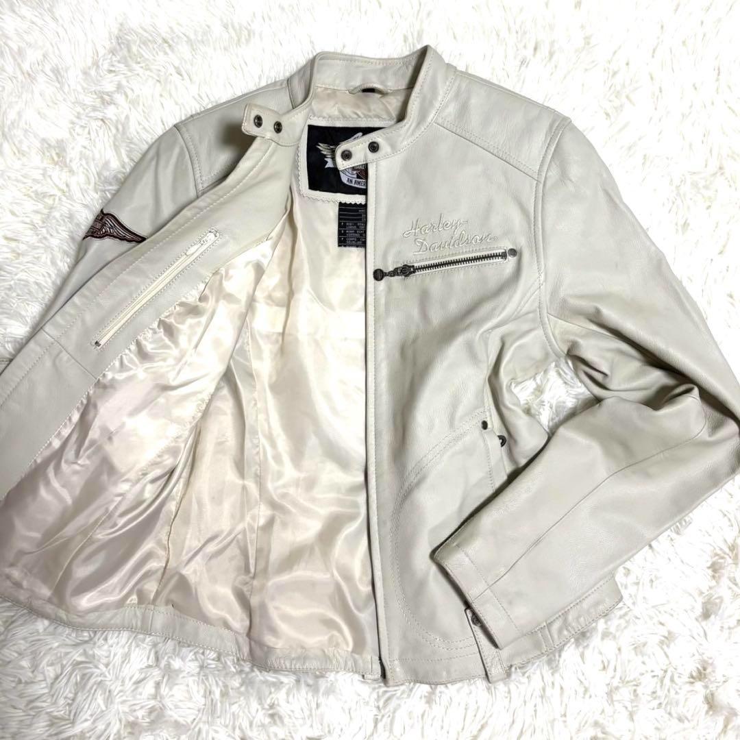 【美品】ハーレーダビッドソン　レザージャケット　レディース　オフホワイト
