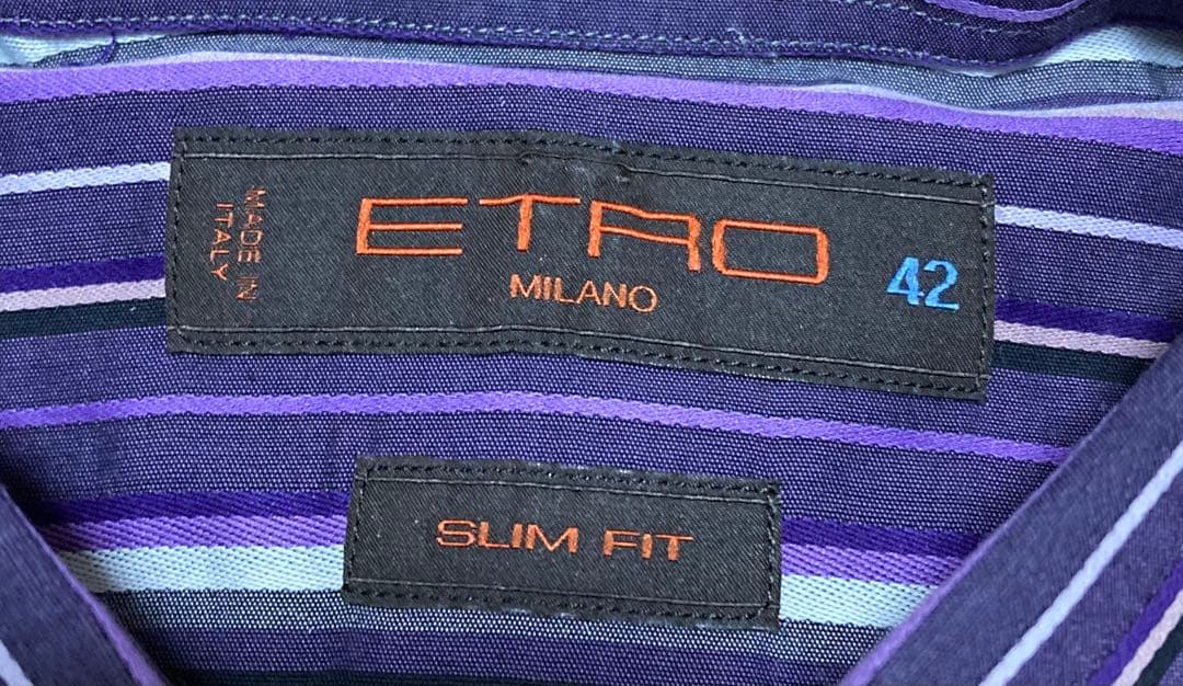 エトロ ETRO スリムフィット 長袖ボタンダウン42 マルチカラ−ストライプ