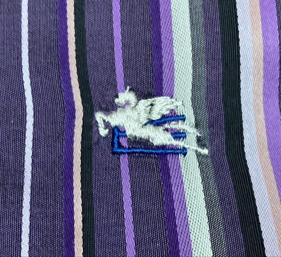 エトロ ETRO スリムフィット 長袖ボタンダウン42 マルチカラ−ストライプ