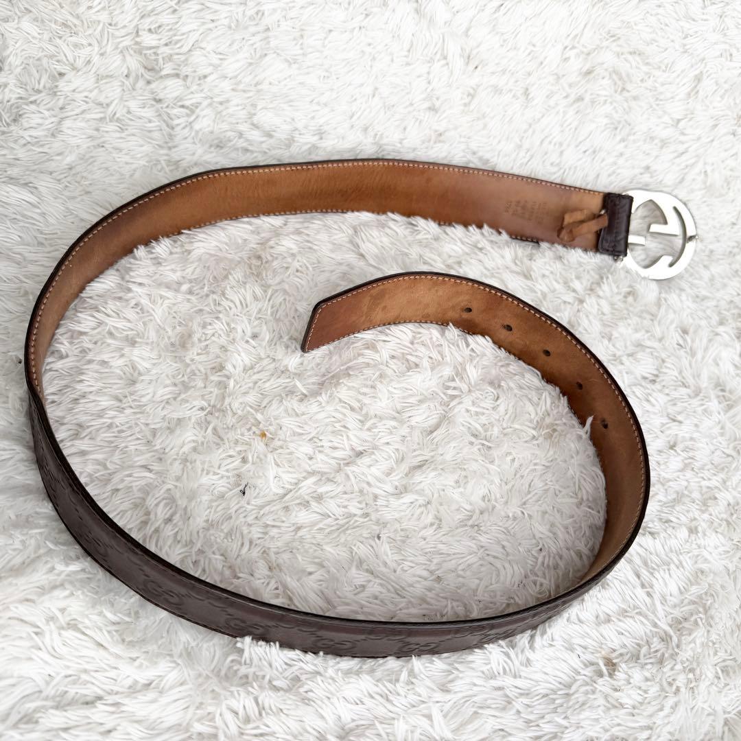 【美品】GUCCI ベルト インターロッキング GG デカロゴ シルバー