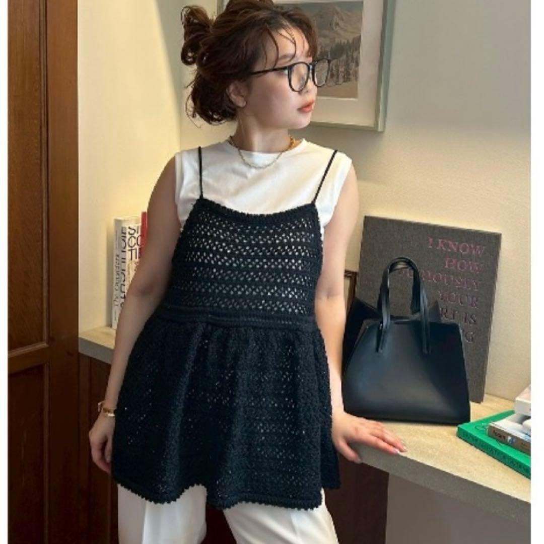 ミラオーウェン 【ウォッシャブル】クロシェニットキャミ×ノースリトップス