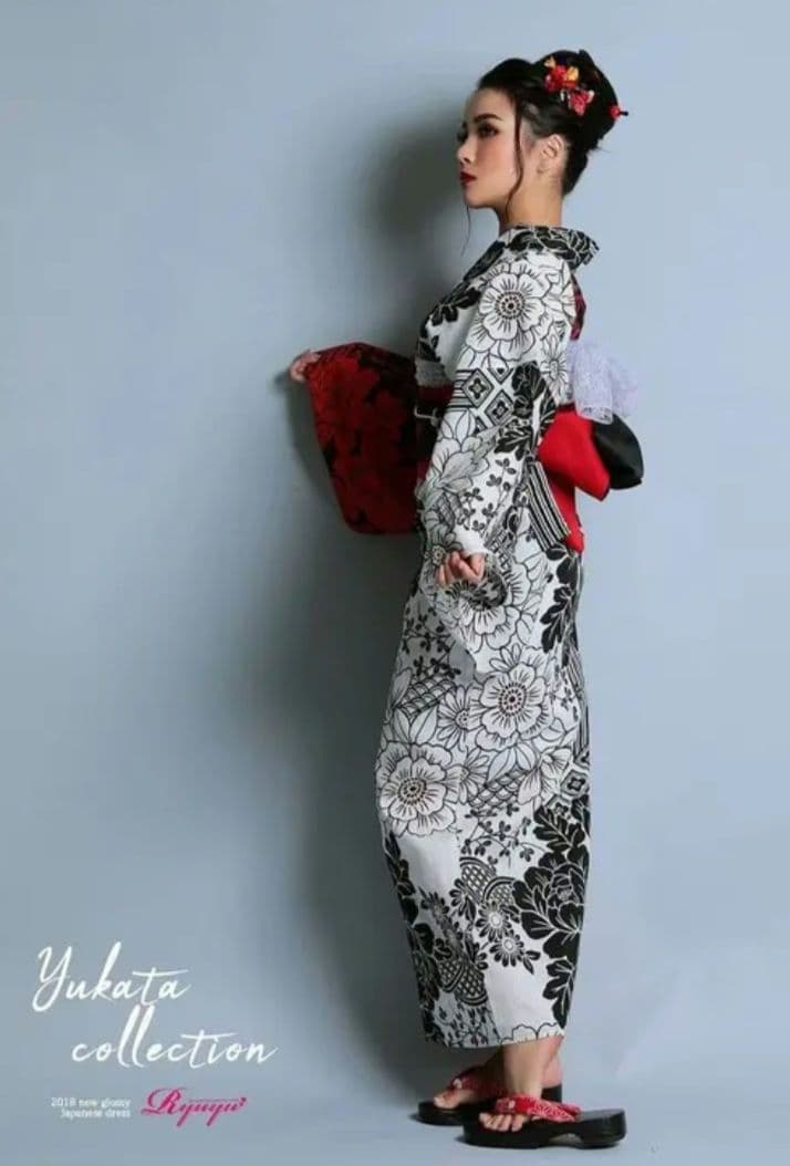 赤黒花柄 浴衣セット フリーサイズ