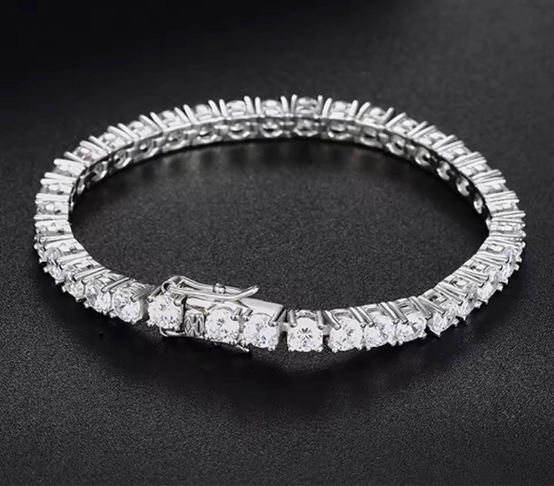 【話題沸騰】モアサナイト×S925 テニスチェーンブレスレット（3mm約5ct）
