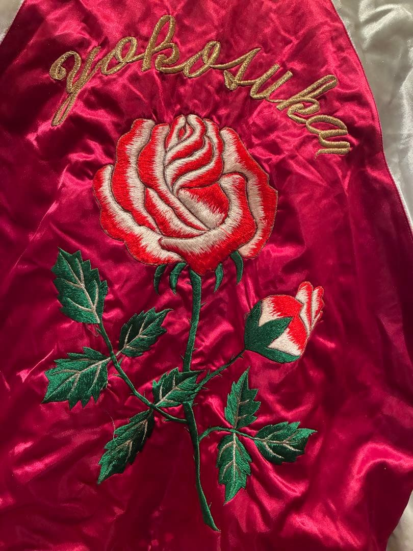 横須賀 スカジャン 薔薇 刺繍 サテン　ドブ板　スーベニア　ミリタリー　90s