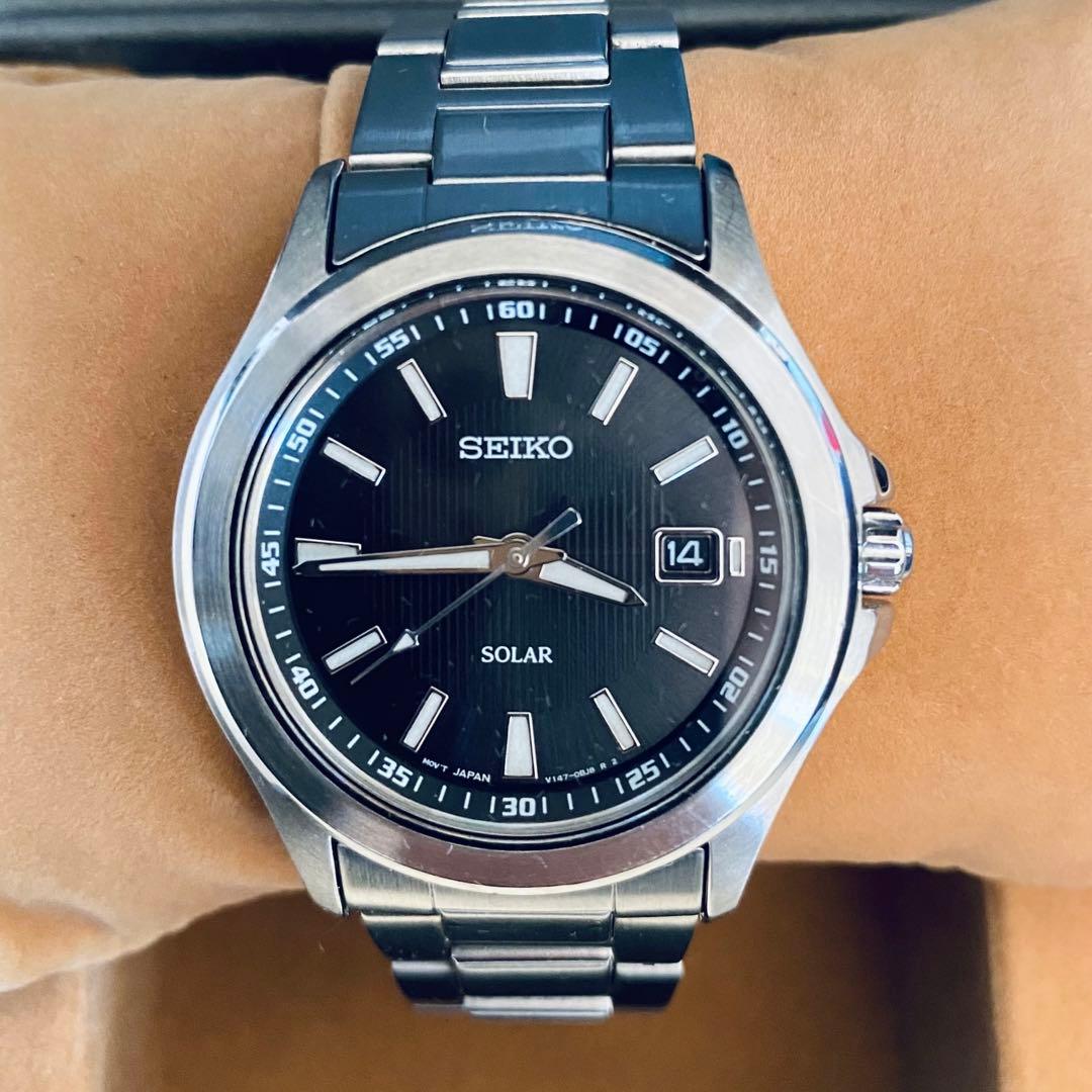 SEIKO セイコー【美品】Ｖ147-0AR0 ソーラー腕時計 17-19cm