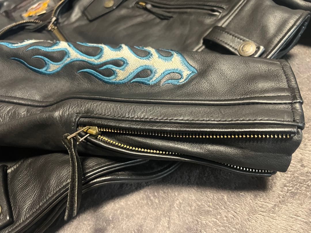 超希少　ブルーファイヤーパターンHarley Davidson レザージャケット