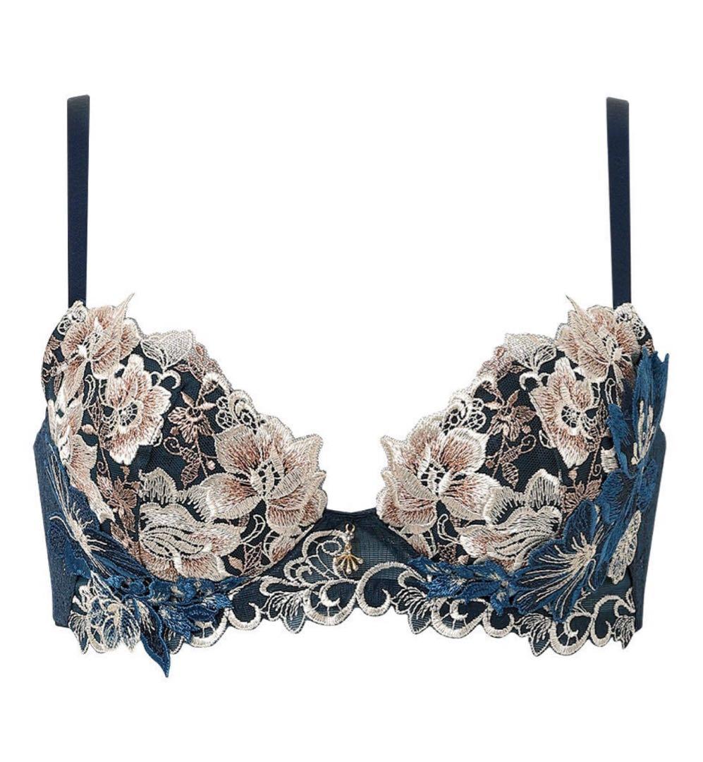 Salute 花柄レースブラジャー ネイビー F70