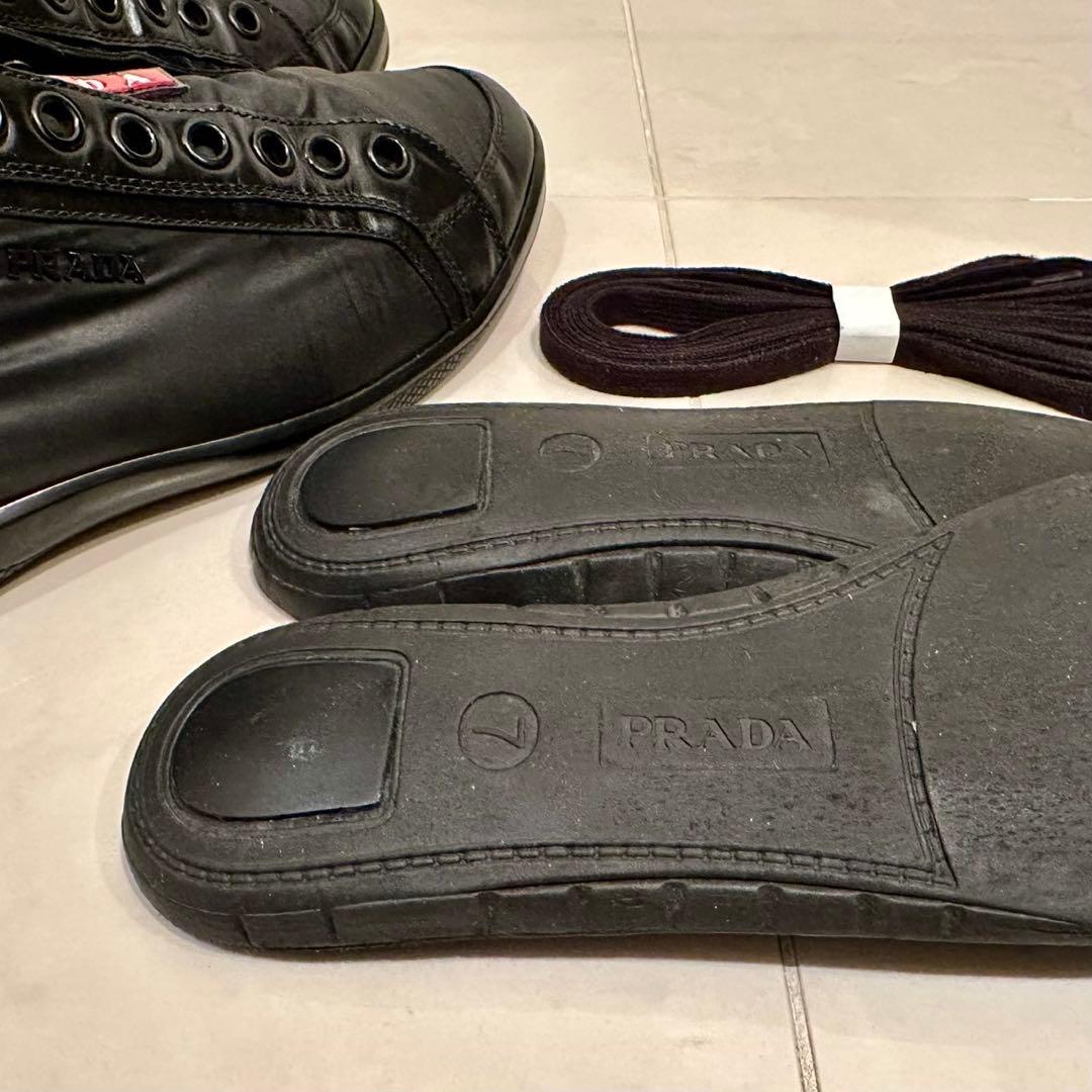 PRADA LINEA ROSSA｜ナイロン×レザースニーカー ブラック UK7