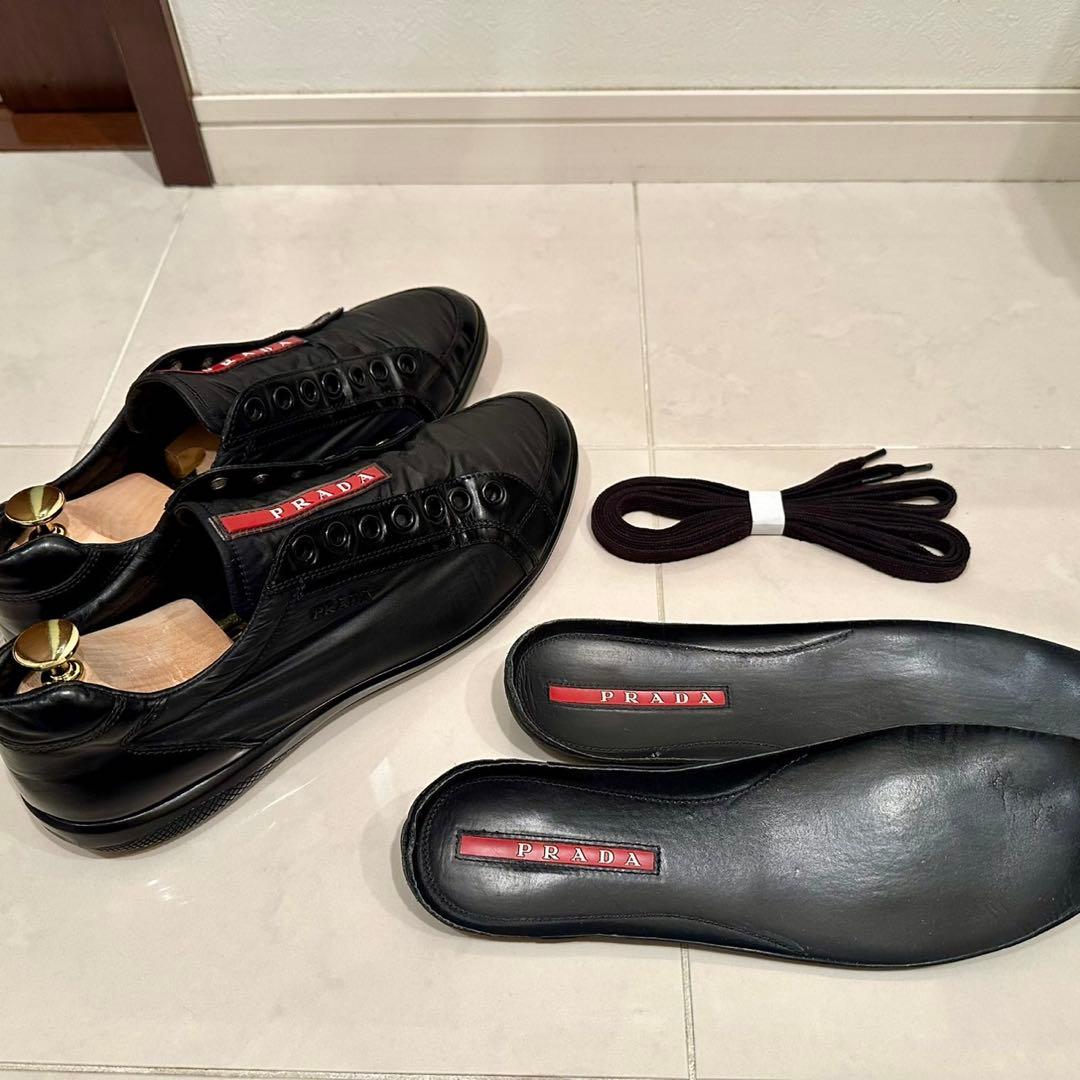 PRADA LINEA ROSSA｜ナイロン×レザースニーカー ブラック UK7