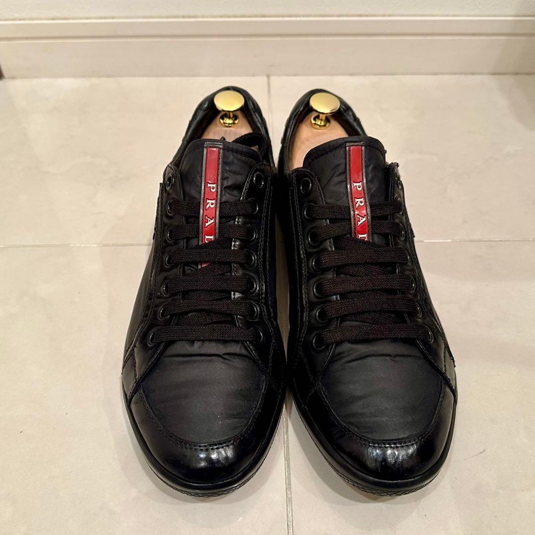 PRADA LINEA ROSSA｜ナイロン×レザースニーカー ブラック UK7