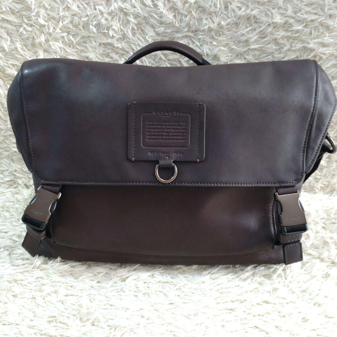COACH　2wayレザーダークブラウンメッセンジャーバック　37954