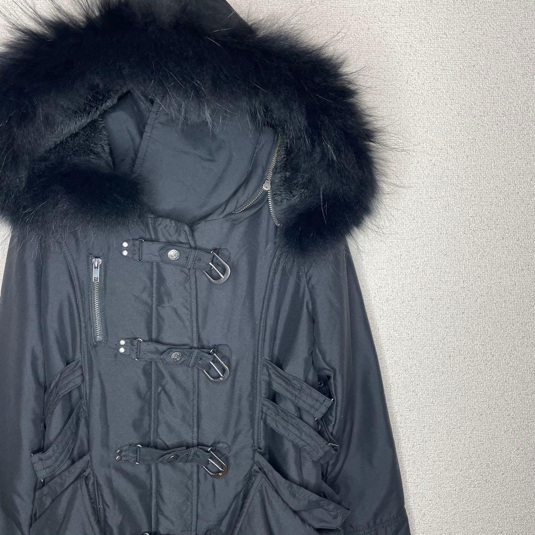 Y2K ダークコア ラクーンファー “甘×毒” ブラックゴシックコート ミサミサ