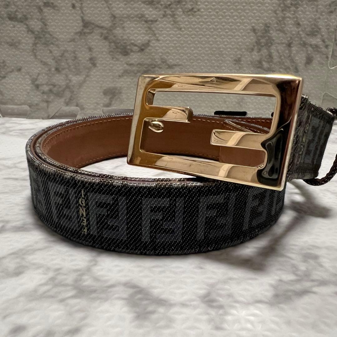 フェンディ ベルト ズッカ FFロゴ バックル ゴールド キャンバス メンズ