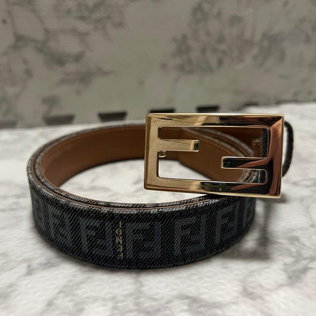 フェンディ ベルト ズッカ FFロゴ バックル ゴールド キャンバス メンズ