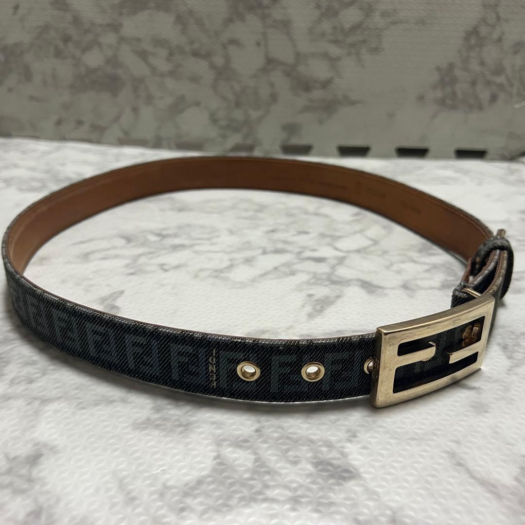 フェンディ ベルト ズッカ FFロゴ バックル ゴールド キャンバス メンズ