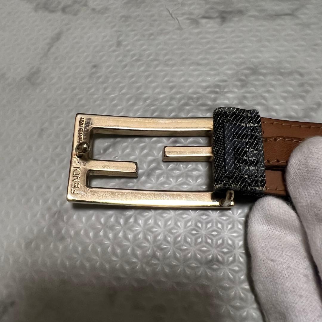 フェンディ ベルト ズッカ FFロゴ バックル ゴールド キャンバス メンズ