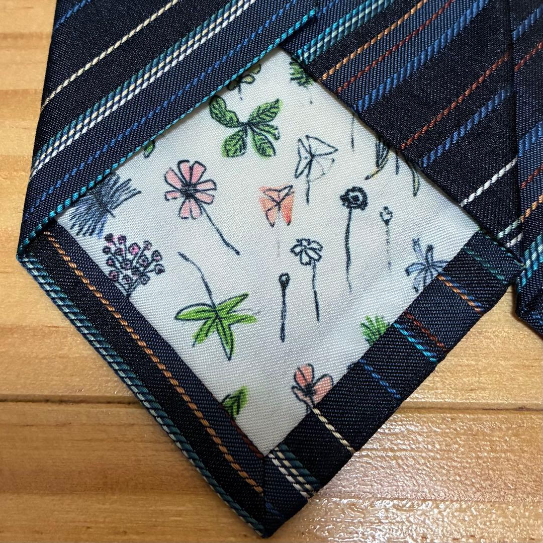 【極美品】ポールスミス ネクタイ 現行 マルチストライプ 花柄 日本製 ビジネス