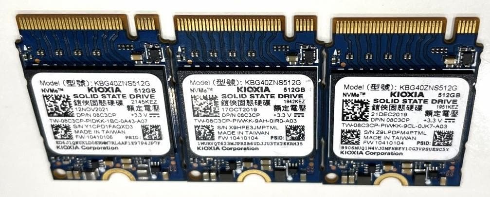 KIOXIA NVMe M.2 KBG40ZNS512G 512GB ×3枚