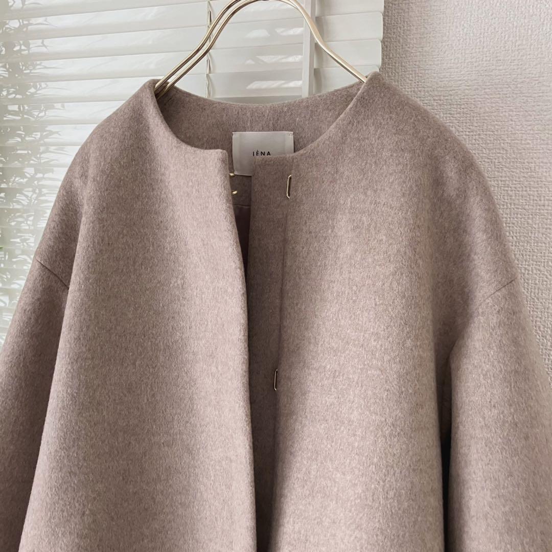 【美品】【2024AW】IENAシャルムビーバーAラインコート ノーカラーコート