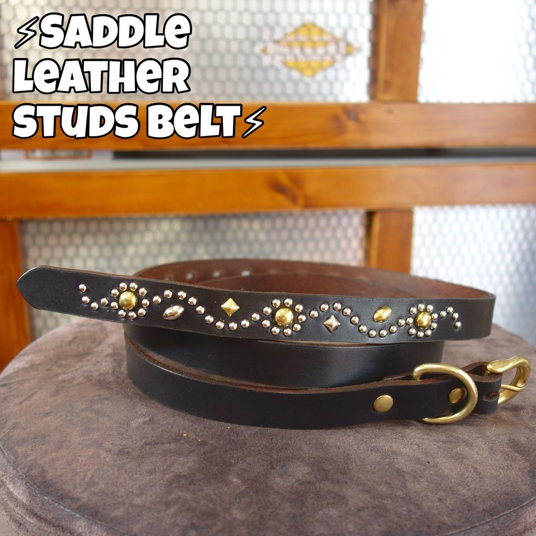 ☆茶芯ナロースタッズベルトサドルレザー htcベルト callyお好きな方