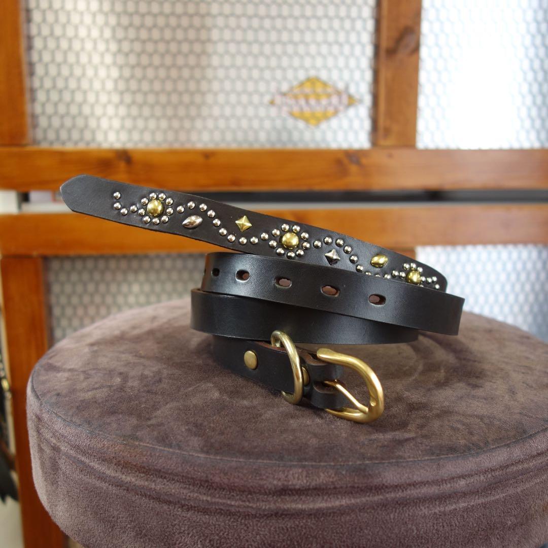 ☆茶芯ナロースタッズベルトサドルレザー htcベルト callyお好きな方