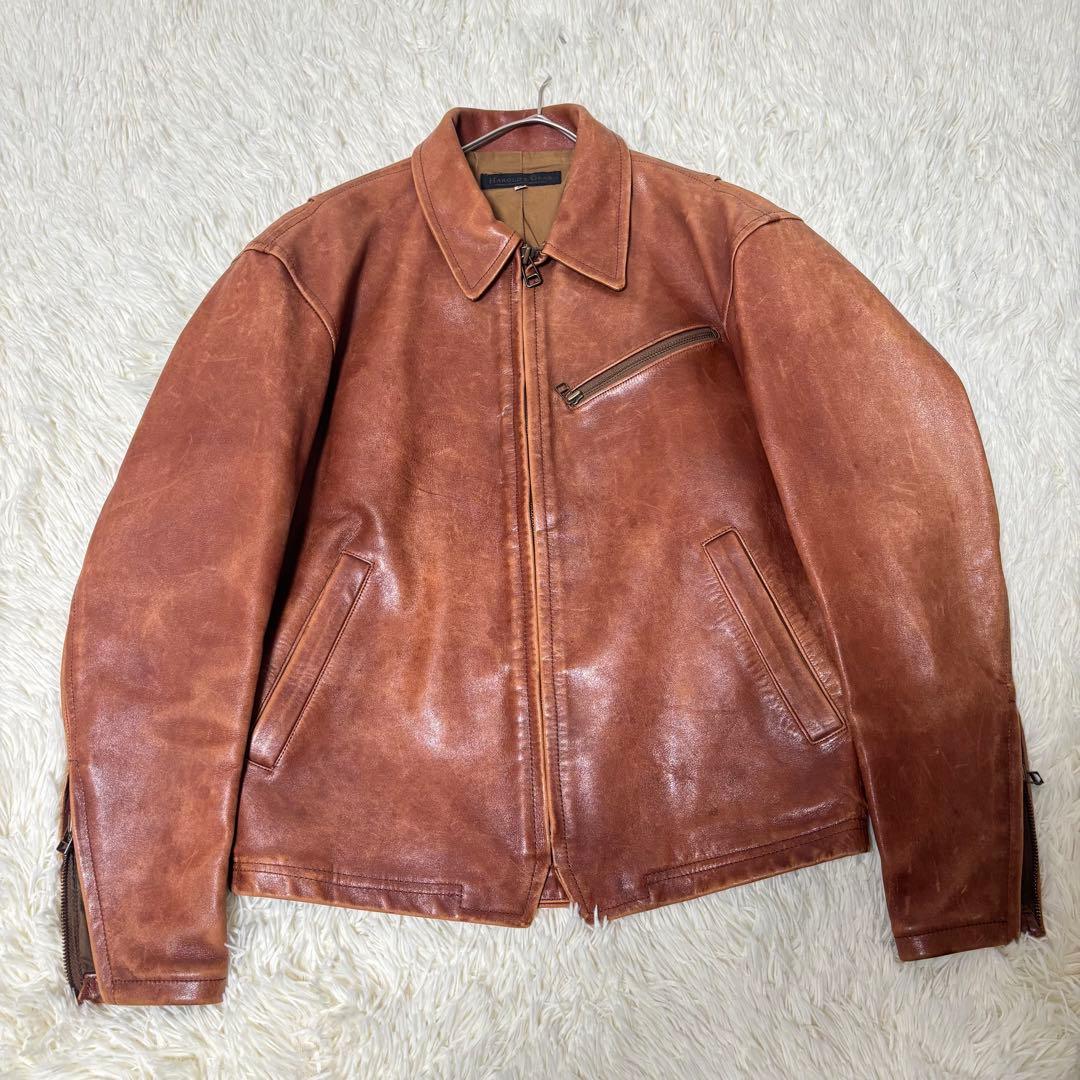 90's✨ハロルズギア ホースレザージャケット　馬革　シングルライダース　M 茶