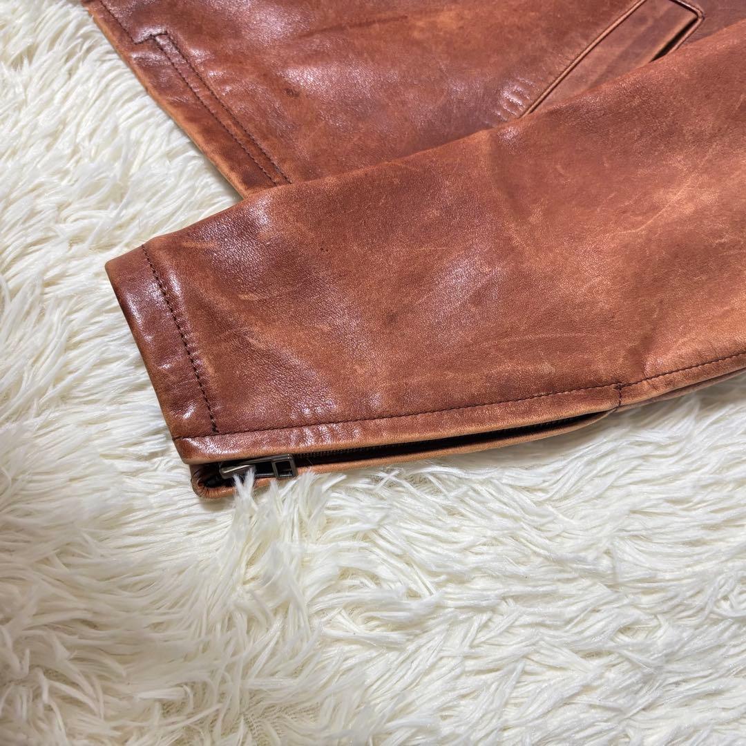 90's✨ハロルズギア ホースレザージャケット　馬革　シングルライダース　M 茶