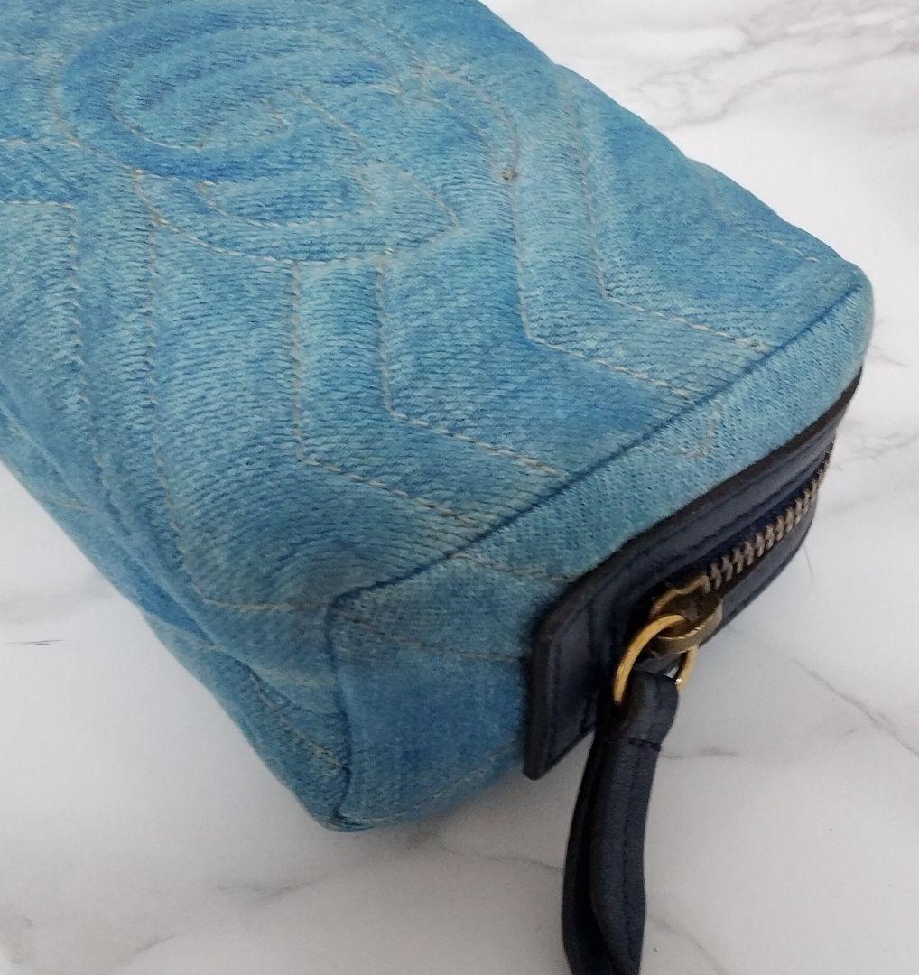 GUCCI グッチ GGマーモント デニム ポーチ パールロゴ