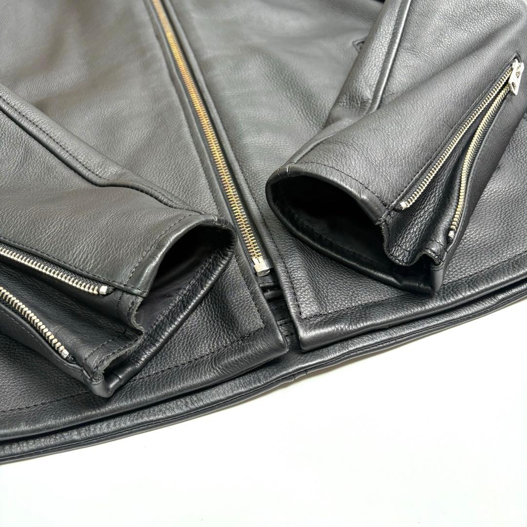 【牛革】KADOYA レザー ライダースジャケット 黒 LL 衿付 シングル