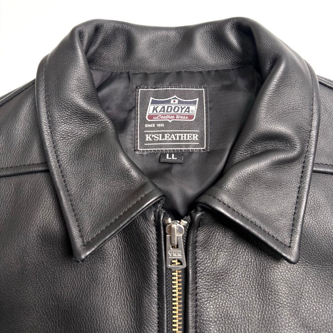 【牛革】KADOYA レザー ライダースジャケット 黒 LL 衿付 シングル