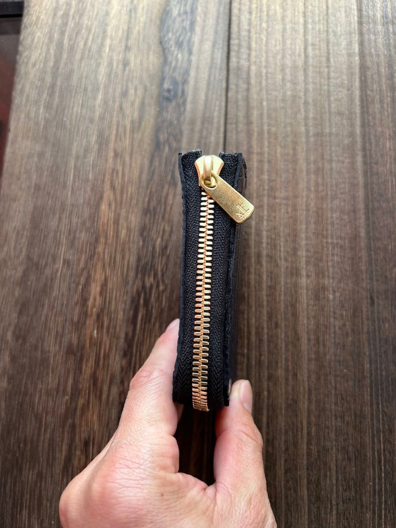 クロコダイル　ポロサス　藍染　コンパクトウォレット　L字ファスナー　ハンドメイド