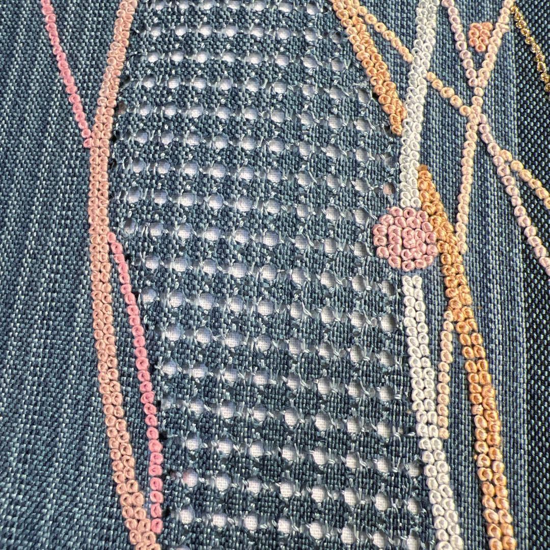 袋帯　スワトウ刺繍　相良刺繍　流線　縦縞　ドット　着物　102b d