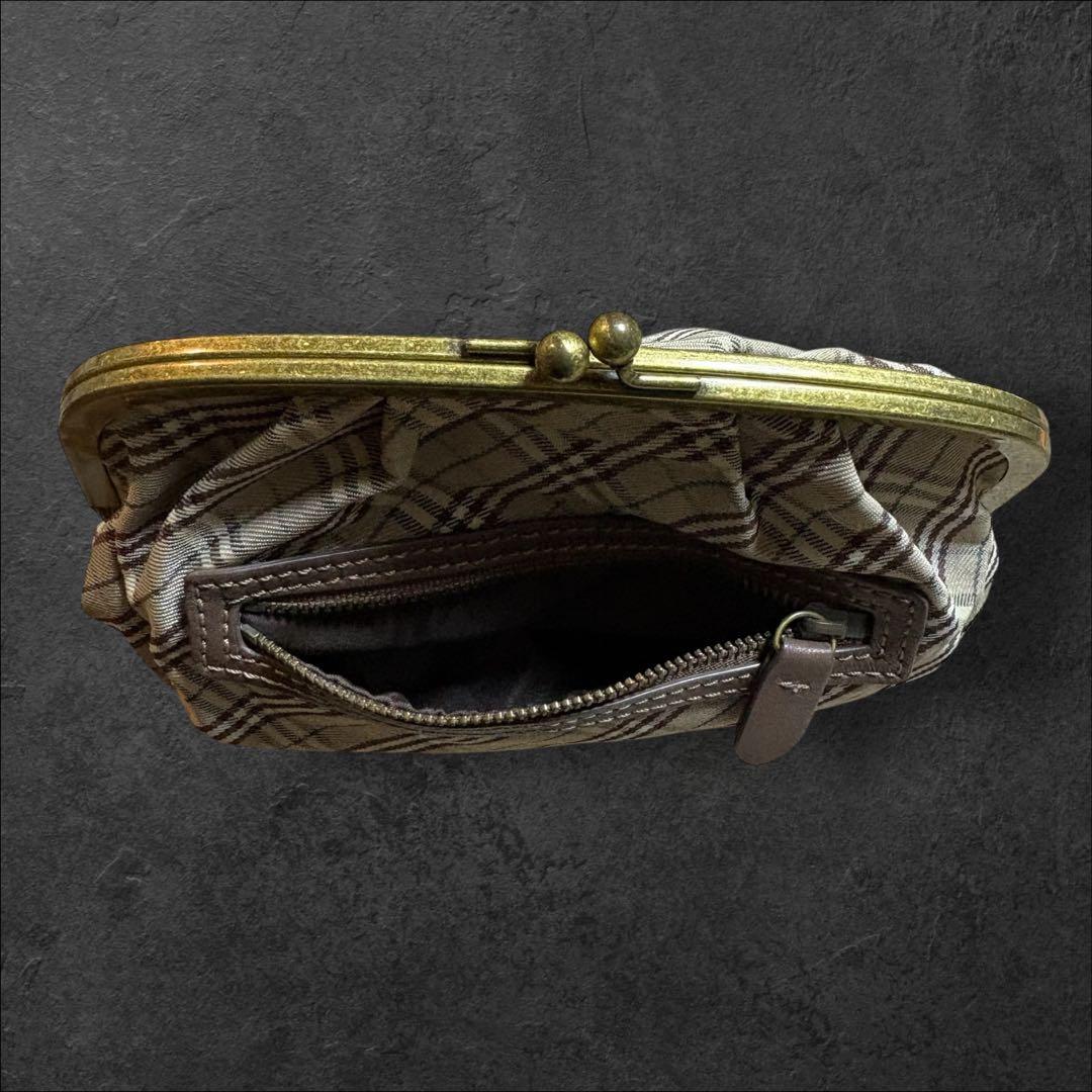 【極美品】バーバリーブルーレーベル がま口ポーチ ホースロゴ ノバチェック 茶