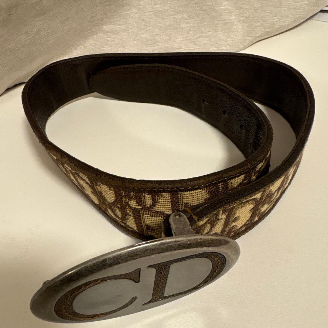 CD クリスチャンディオール ベルト トロッター柄 ベージュ　ロゴバックル