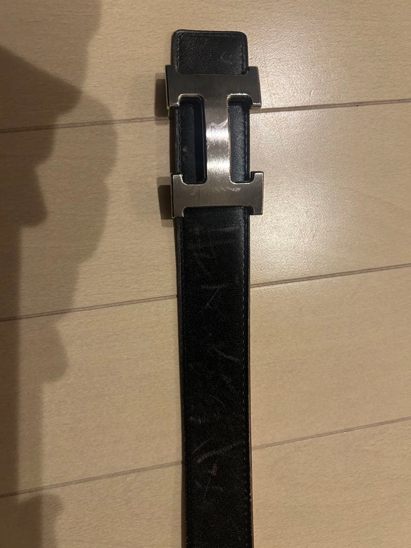 H型バックル 黒 レザーベルト