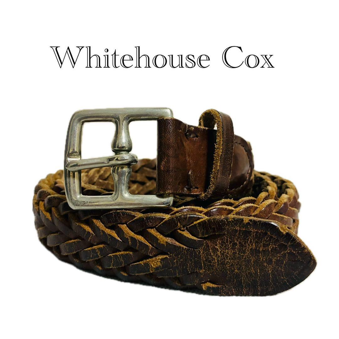 ホワイトハウスコックス　レザーベルト　メッシュ　編み込み　ブラウン