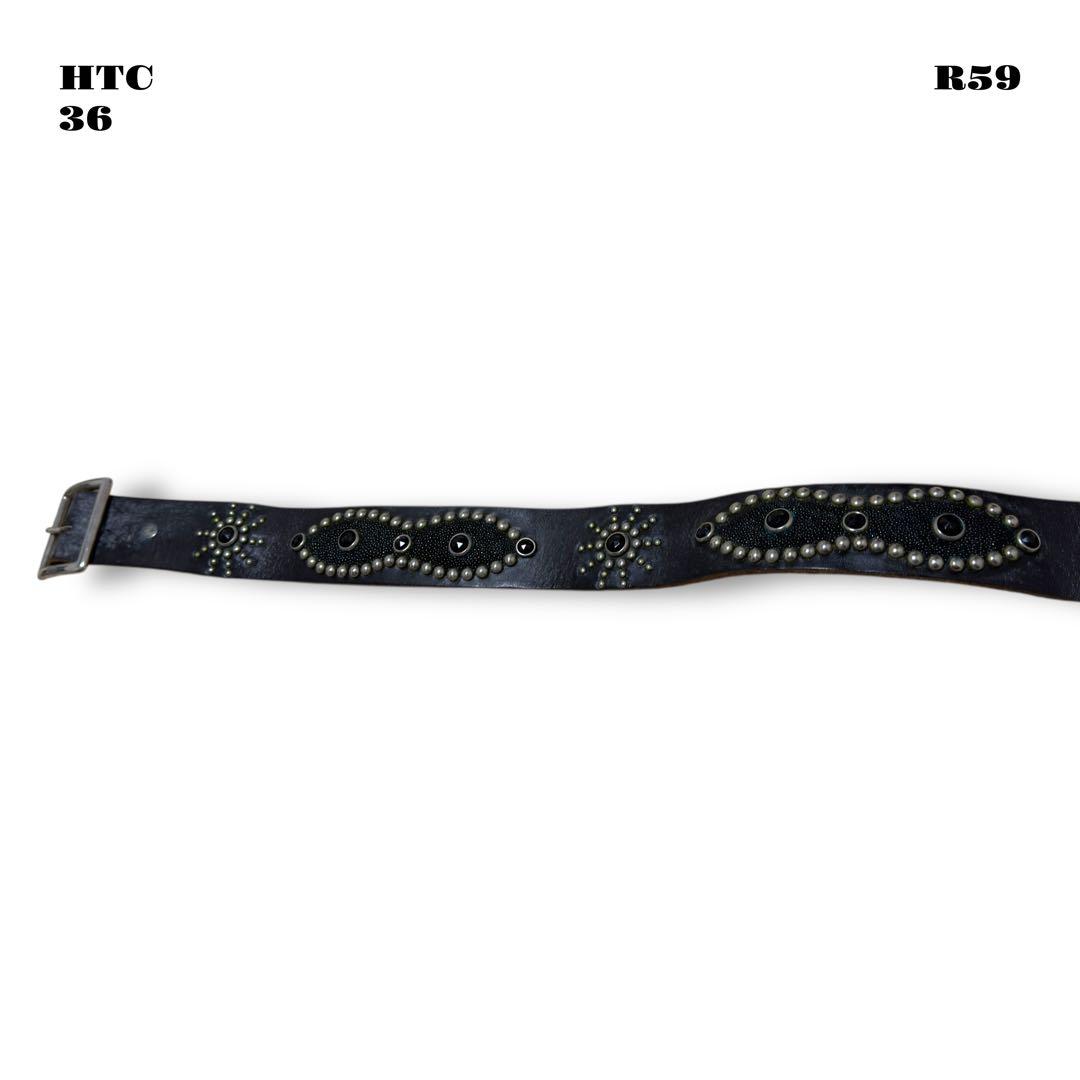 希少品！ HTC レザー スタッズ ベルト ピーナッツ ブラック 黒 銀 36