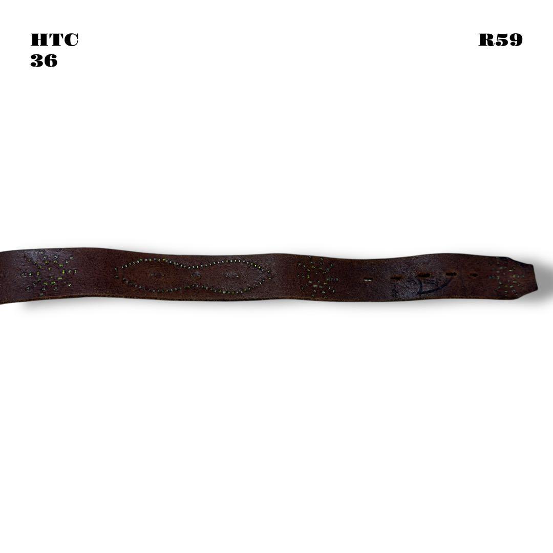 希少品！ HTC レザー スタッズ ベルト ピーナッツ ブラック 黒 銀 36