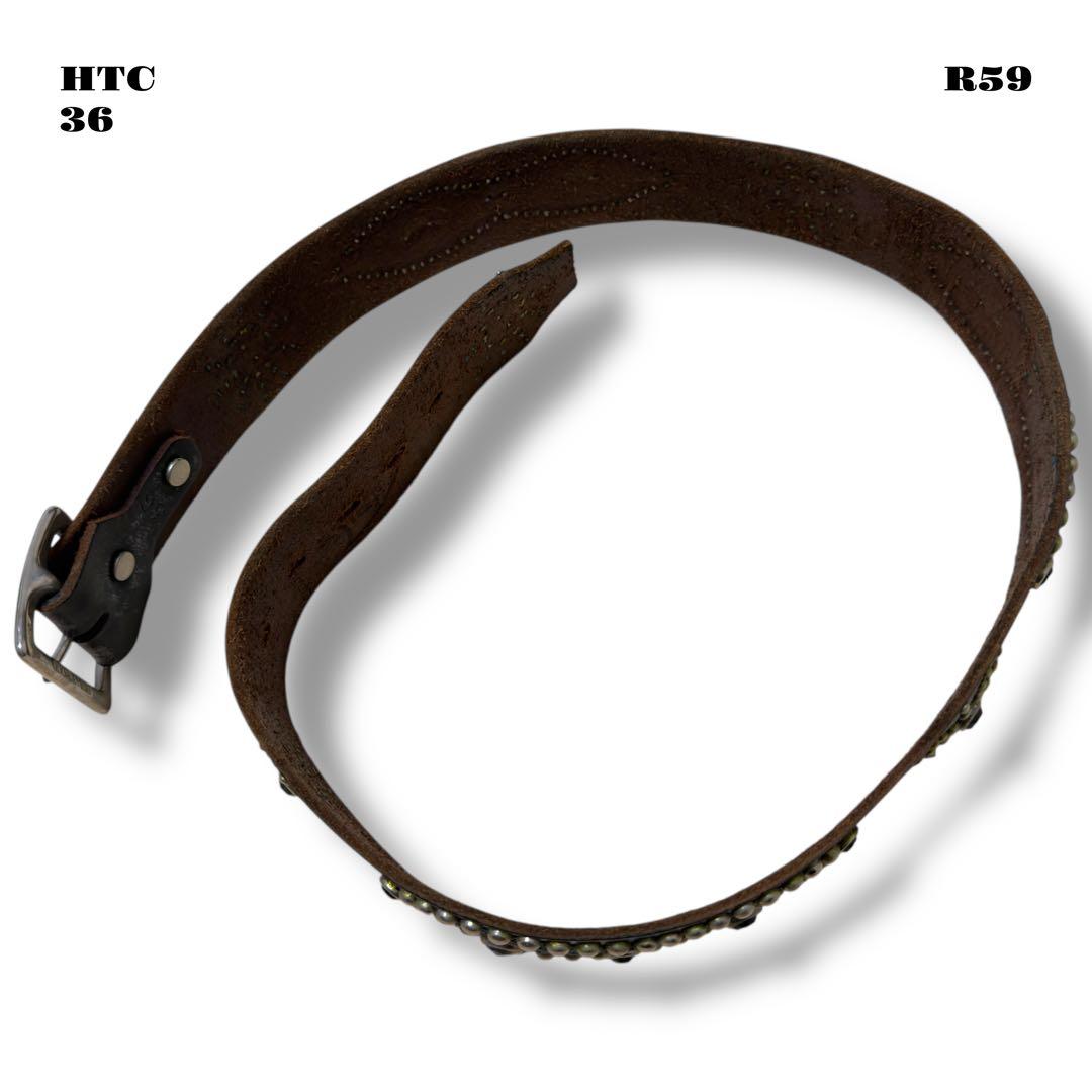 希少品！ HTC レザー スタッズ ベルト ピーナッツ ブラック 黒 銀 36