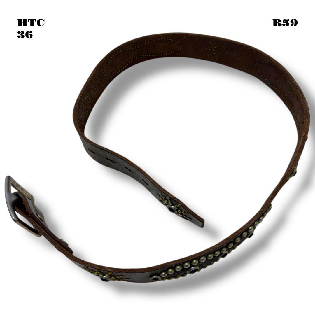 希少品！ HTC レザー スタッズ ベルト ピーナッツ ブラック 黒 銀 36