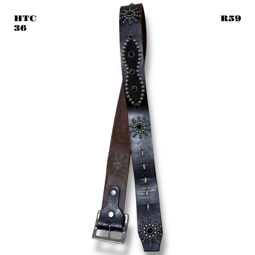 希少品！ HTC レザー スタッズ ベルト ピーナッツ ブラック 黒 銀 36